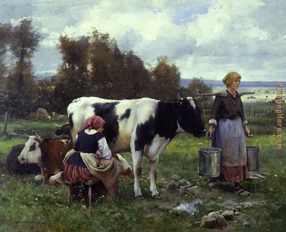 Milkmaids in the Field painting - Julien Dupre Milkmaids in the Field art painting